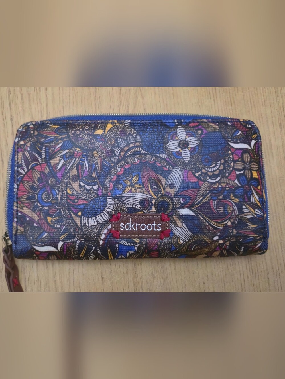 Sakroots Multicolor Floral Zip Wallet with Blue Trim